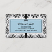 VISITEKAARTJE Elegant Damask Zwart Pastel Blauw (Achterkant)