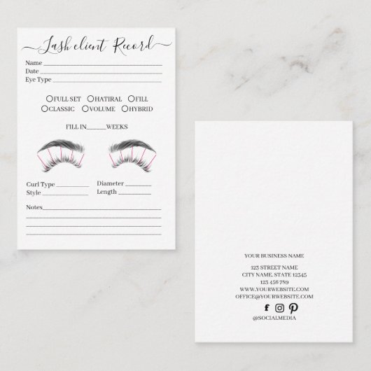 Visitekaartje Eyelash-extensie client Record (Voorkant / Achterkant)