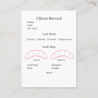 Visitekaartje Eyelash-extensie client Record
