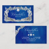 Visitekaartje Floral Blue Silver Diamonds (Voorkant / Achterkant)