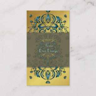 Visitekaartje Floral Damask Blauwgroen goud