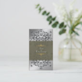 Visitekaartje Floral Damask Silver tone on tone (Staand voorkant)