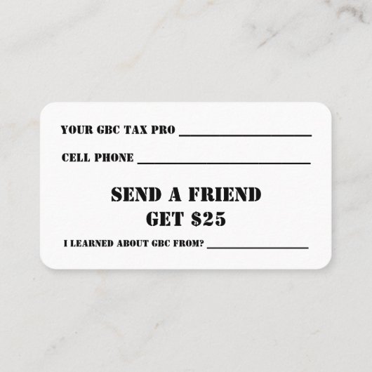 VISITEKAARTJE GBC met Send een Vriend (Achterkant)