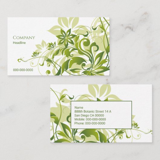 Visitekaartje Groene Floral (Voorkant / Achterkant)
