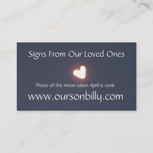Visitekaartje hartvormige maan (Voorkant)