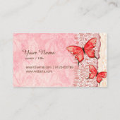 visitekaartje - kant, roze, vlinder (Achterkant)
