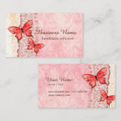 visitekaartje - kant, roze, vlinder (Voorkant / Achterkant)