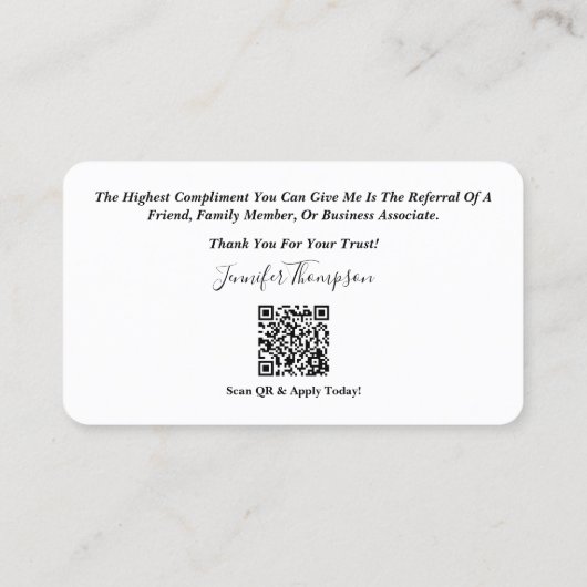 Visitekaartje leninggever (Achterkant)