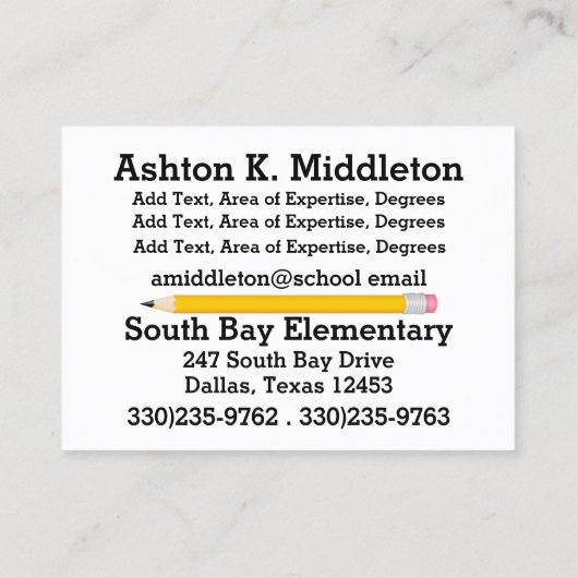 Visitekaartje leraar (Achterkant)