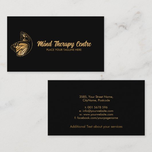 Visitekaartje met gouden vlinder (Voorkant / Achterkant)