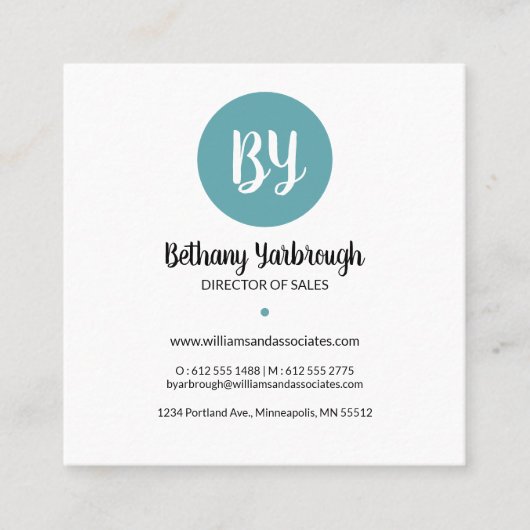 Visitekaartje met modern blauw, koraal en gele bla (Voorkant)