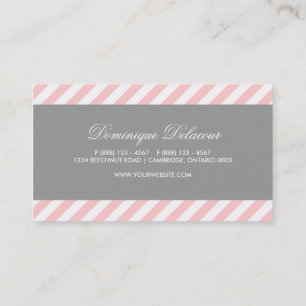 Visitekaartje met roze en grijze diagonale strepen