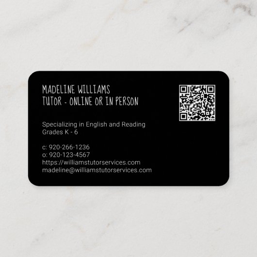Visitekaartje met Tutor QR-code (Achterkant)