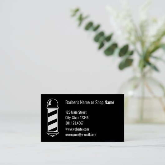 Visitekaartje met zwarte en witte barber (Staand voorkant)