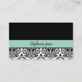 VISITEKAARTJE modern Damask zwart mint groen (Achterkant)