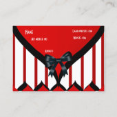 Visitekaartje Modern Zwart Rood Wit Stripe Bow (Achterkant)