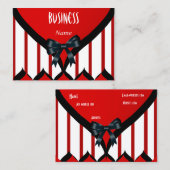 Visitekaartje Modern Zwart Rood Wit Stripe Bow (Voorkant / Achterkant)