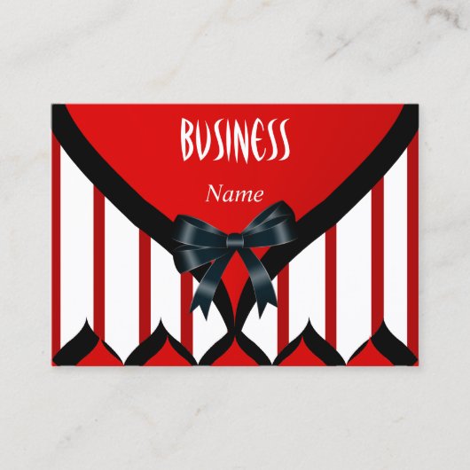 Visitekaartje Modern Zwart Rood Wit Stripe Bow (Voorkant)