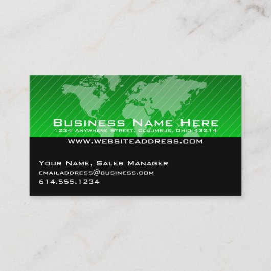 visitekaartje : Ontwerp van groene Wereldkaart 3 (Voorkant)