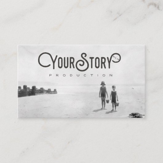 Visitekaartje | Oude  Kinderen op strand foto (Voorkant)