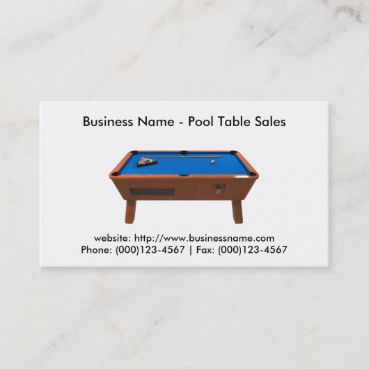 Visitekaartje: pooltafel verkoop visitekaartje (Voorkant)