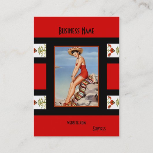 Visitekaartje Rood Zwart Pin Up Meisje  retro (Voorkant)