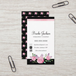 Visitekaartje | Roze bloemen met zwarte achtergron