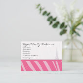 Visitekaartje Roze Zebra Damask Eiffeltoren (Staand voorkant)
