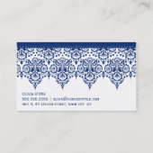 VISITEKAARTJE stijlvol Damask Royal Navy blauw wit (Achterkant)