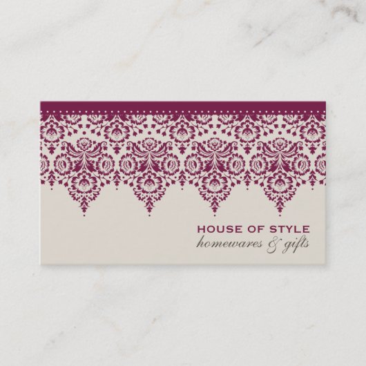 VISITEKAARTJE stijlvolle Damask Cranberry Red Crea (Voorkant)