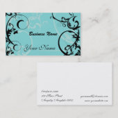 Visitekaartje van Black en Turquoise Floral (Voorkant / Achterkant)