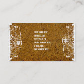 Visitekaartje van bruin geboost leder en kant (Achterkant)