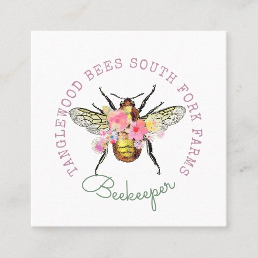 Visitekaartje van de "Honey Bee Floral Square" (Voorkant)