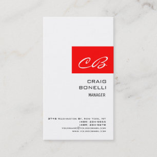 Visitekaartje van de moderne Monogram White Red Pl