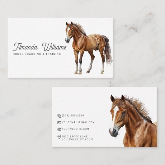 Visitekaartje van de paardensport van bruin paard (Voorkant / Achterkant)