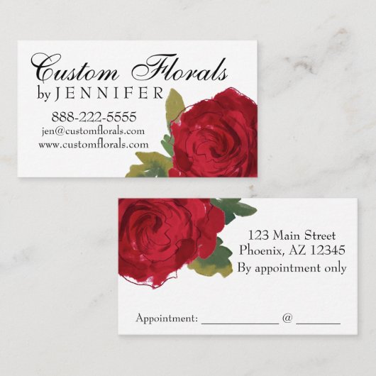 Visitekaartje van de rode roze, Florist, hairdress Afsprakenkaartje (Voorkant / Achterkant)
