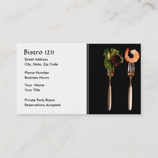 Visitekaartje van Food on Forks Restaurant (Voorkant)