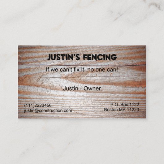 Visitekaartje van hout (Voorkant)