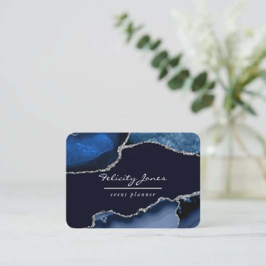 Visitekaartje van Navy en Silver Agate edele steen (Staand voorkant)