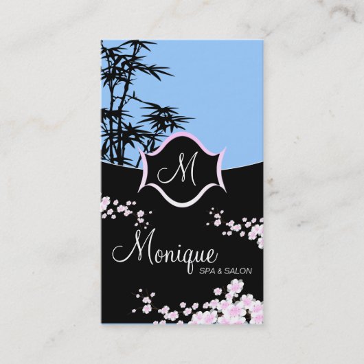 Visitekaartje van spa en Salon - Monogram bloesems (Voorkant)