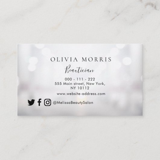 visitekaartje van trendy bokeh Silver Beautician (Achterkant)