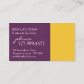 Visitekaartje van voedingsdeskundigen (Achterkant)