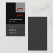 Visitekaartje Vertical Grey Black Red Monogram (Voorkant / Achterkant)