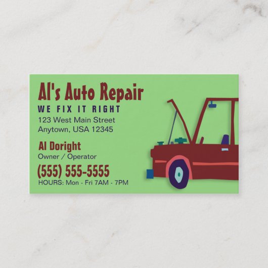 Visitekaartje voor automatische reparatie van wink (Voorkant)