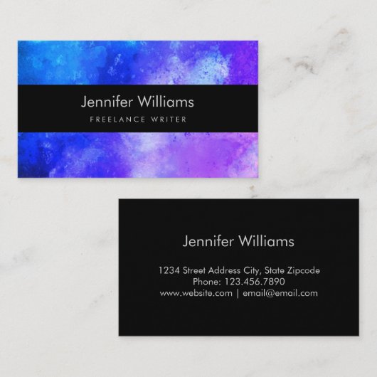 Visitekaartje voor blauwe en Paarse Waterverf (Voorkant / Achterkant)