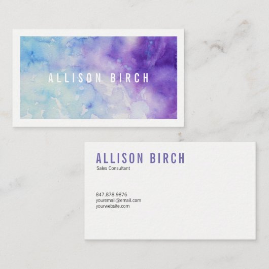 Visitekaartje voor blauwe en Paarse Waterverf (Voorkant / Achterkant)