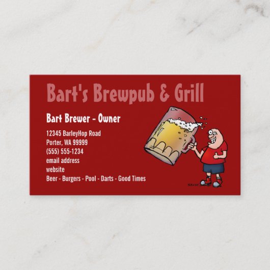 Visitekaartje voor de Cartoon van bier voor Bar Pu (Voorkant)