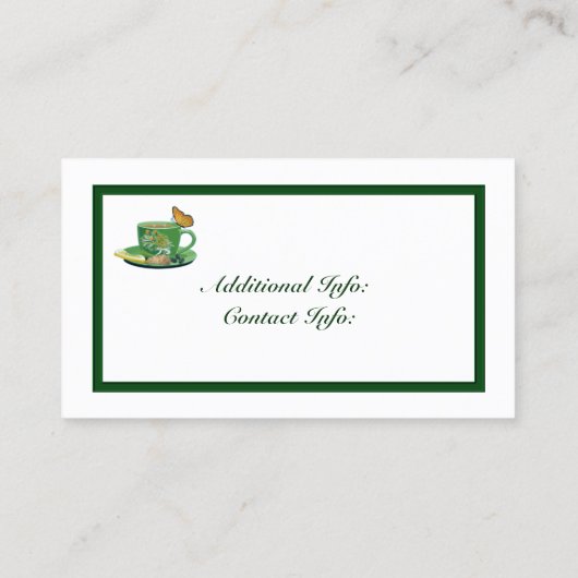 Visitekaartje voor de groene en witte koffiebeker (Achterkant)