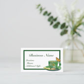 Visitekaartje voor de groene en witte koffiebeker (Staand voorkant)