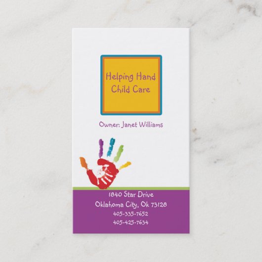 Visitekaartje voor handmatige kinderopvang (Voorkant)